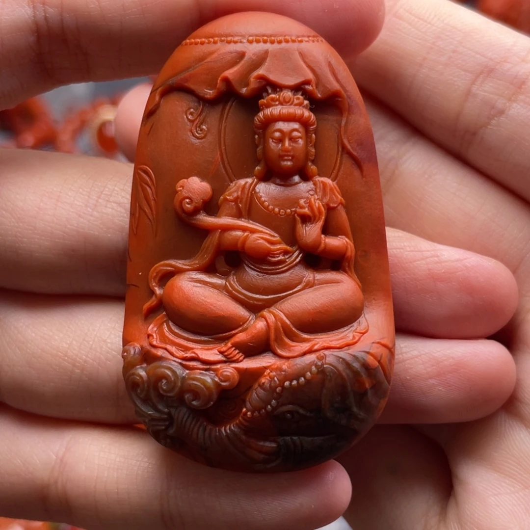 南红玛瑙未镶嵌珠宝奇石普贤吊坠