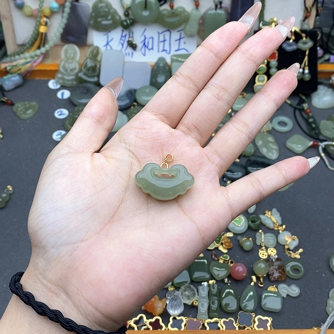 和田玉银S925镶嵌吊坠(不含链)