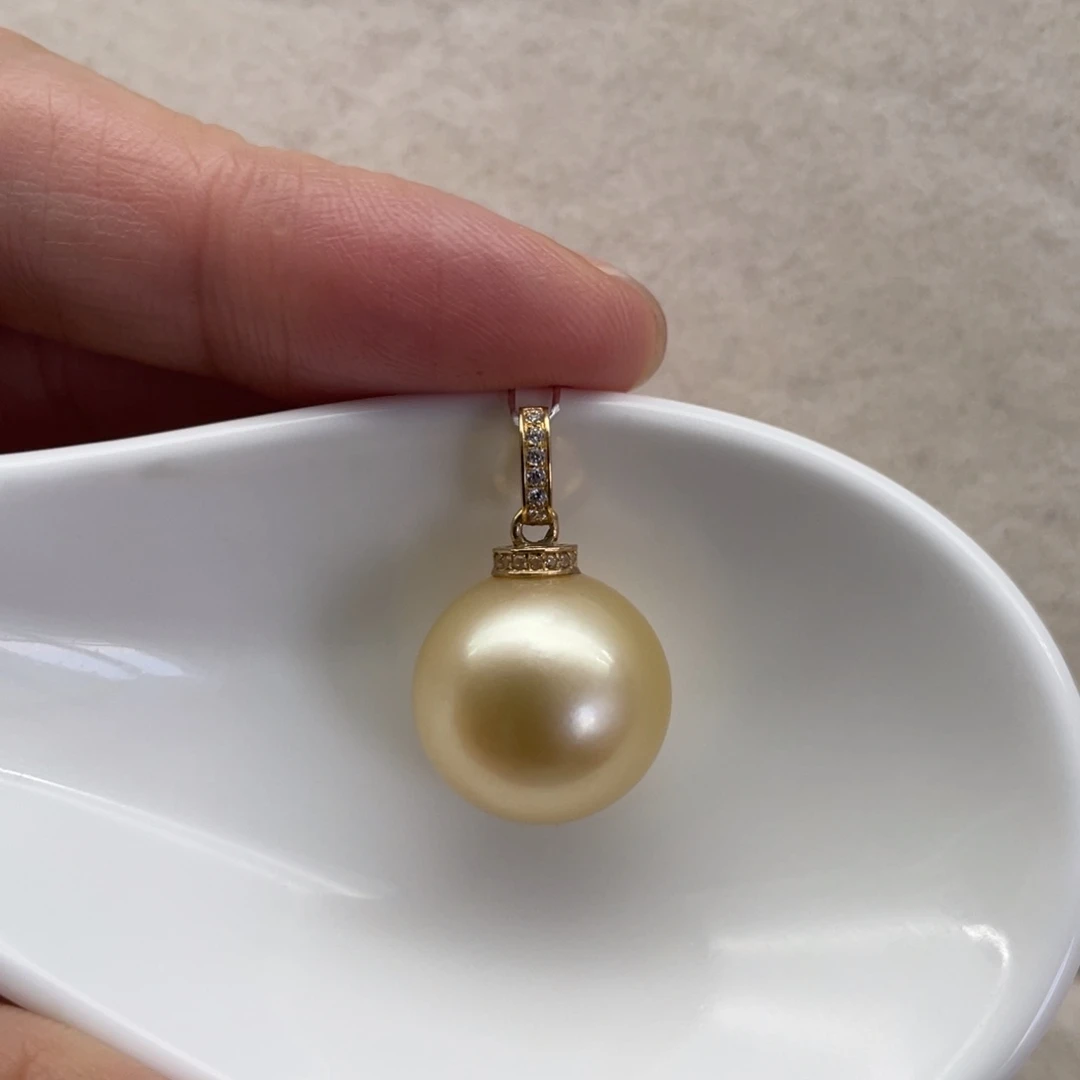 海水珍珠吊坠(不含链)18K金镶嵌14.6mm