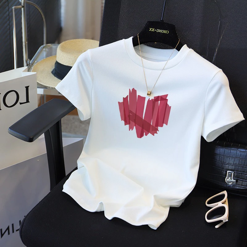 白色正肩短袖t恤女装2025年夏季新款修身显瘦棉质设计感小众上衣