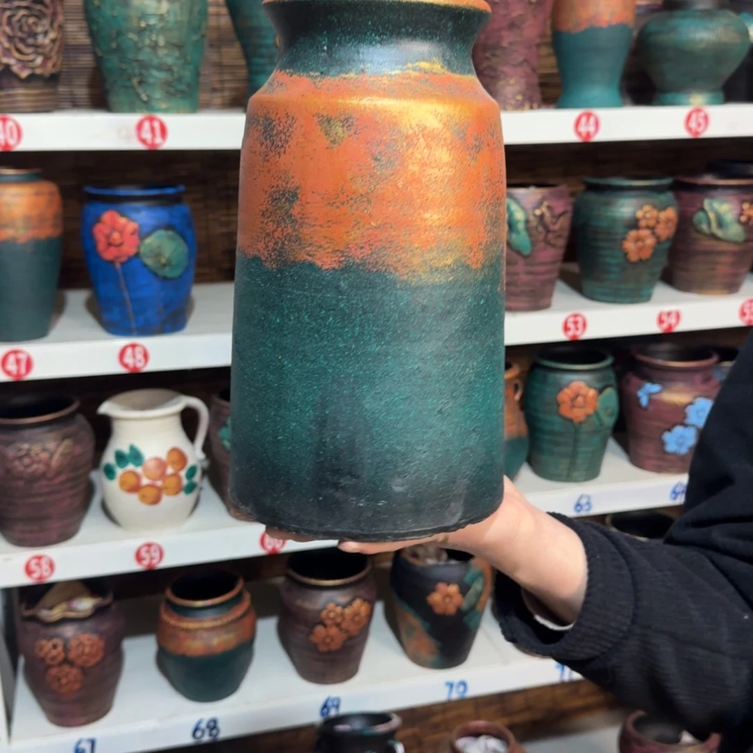 红陶红陶浮雕花盆炸炸炸