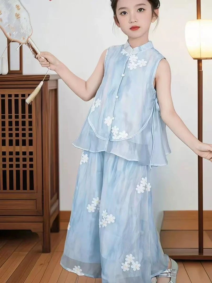 HHkids2025新款夏季儿童洋气时髦新中式国风汉服公主套装CTZ312