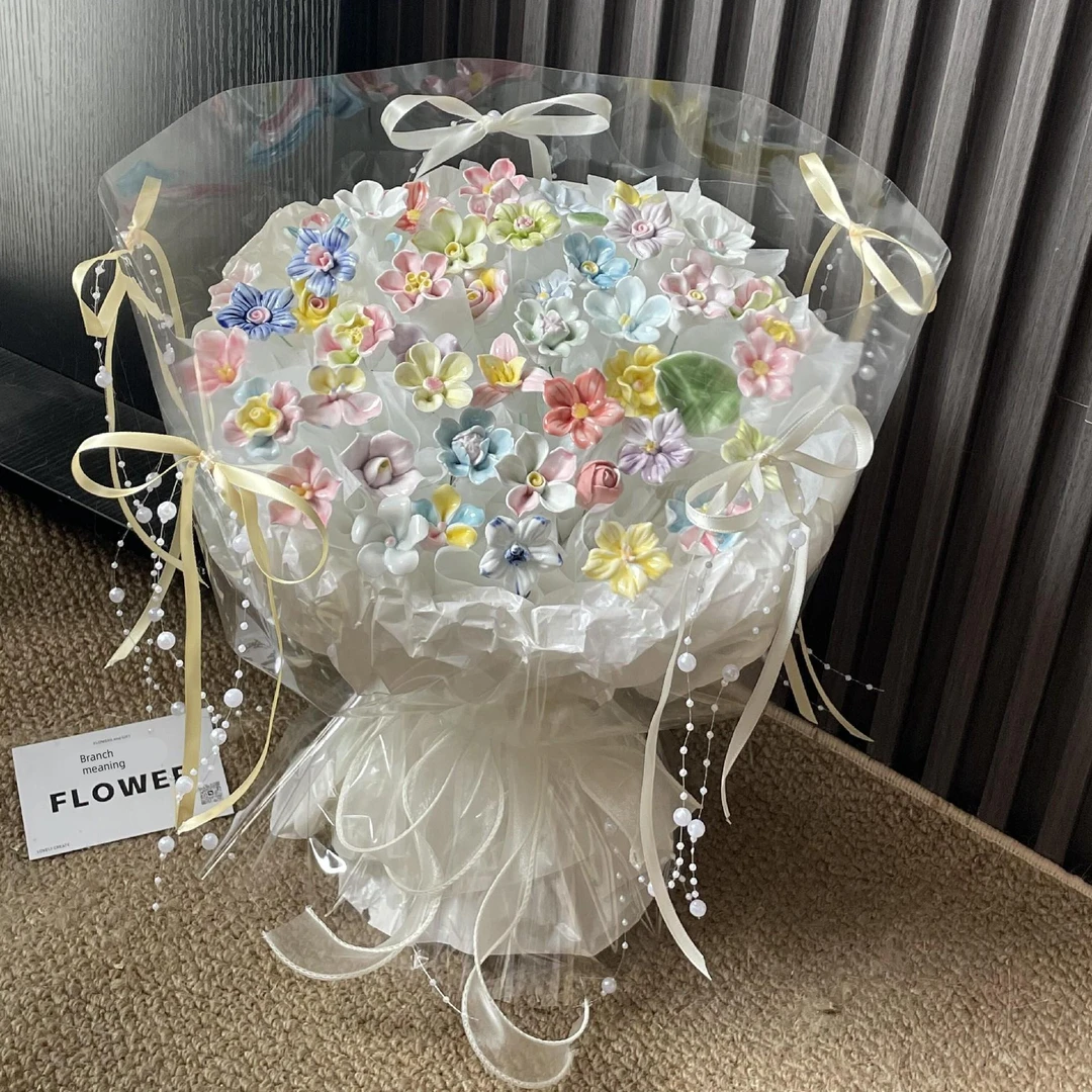 景德镇陶瓷花束成品生日礼物花束手工diy材料包实用一岁一礼花束