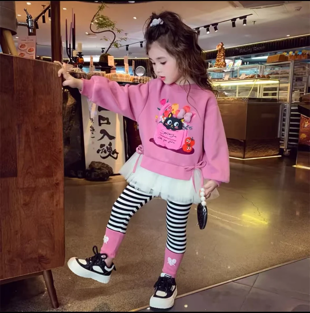 圆领洋气秋季套装2025女童中小童卫衣公主风卡通动漫两件套