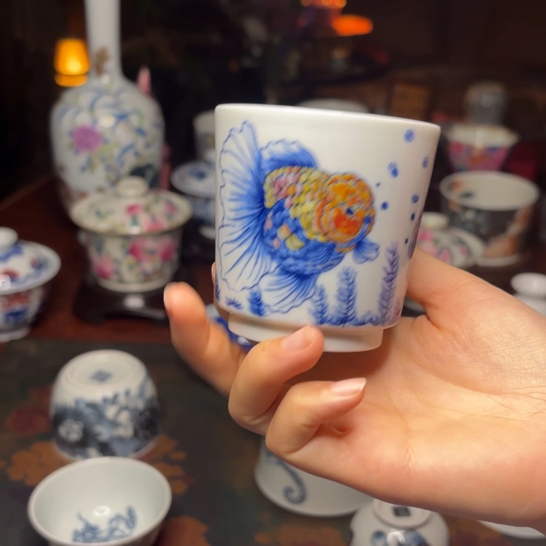 全手工釉下五彩主人杯