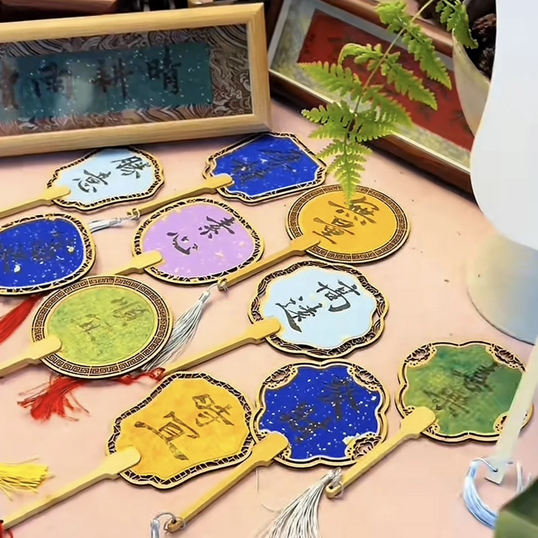 小号迷你宣纸镂空木质团扇空白手工diy半生半熟书法绘画中国风扇