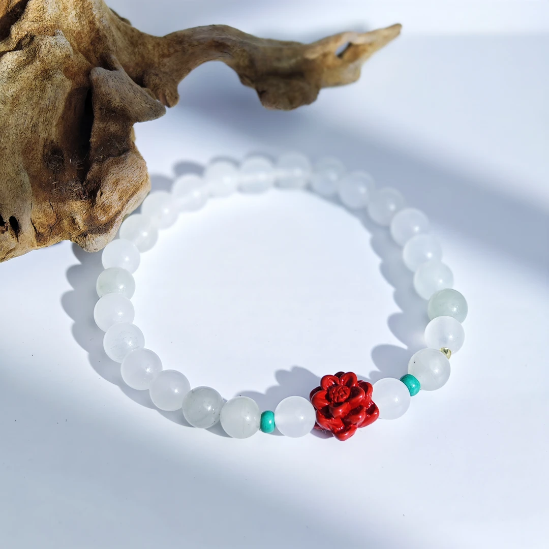 天然天山翠朱砂莲花手串 成品百搭