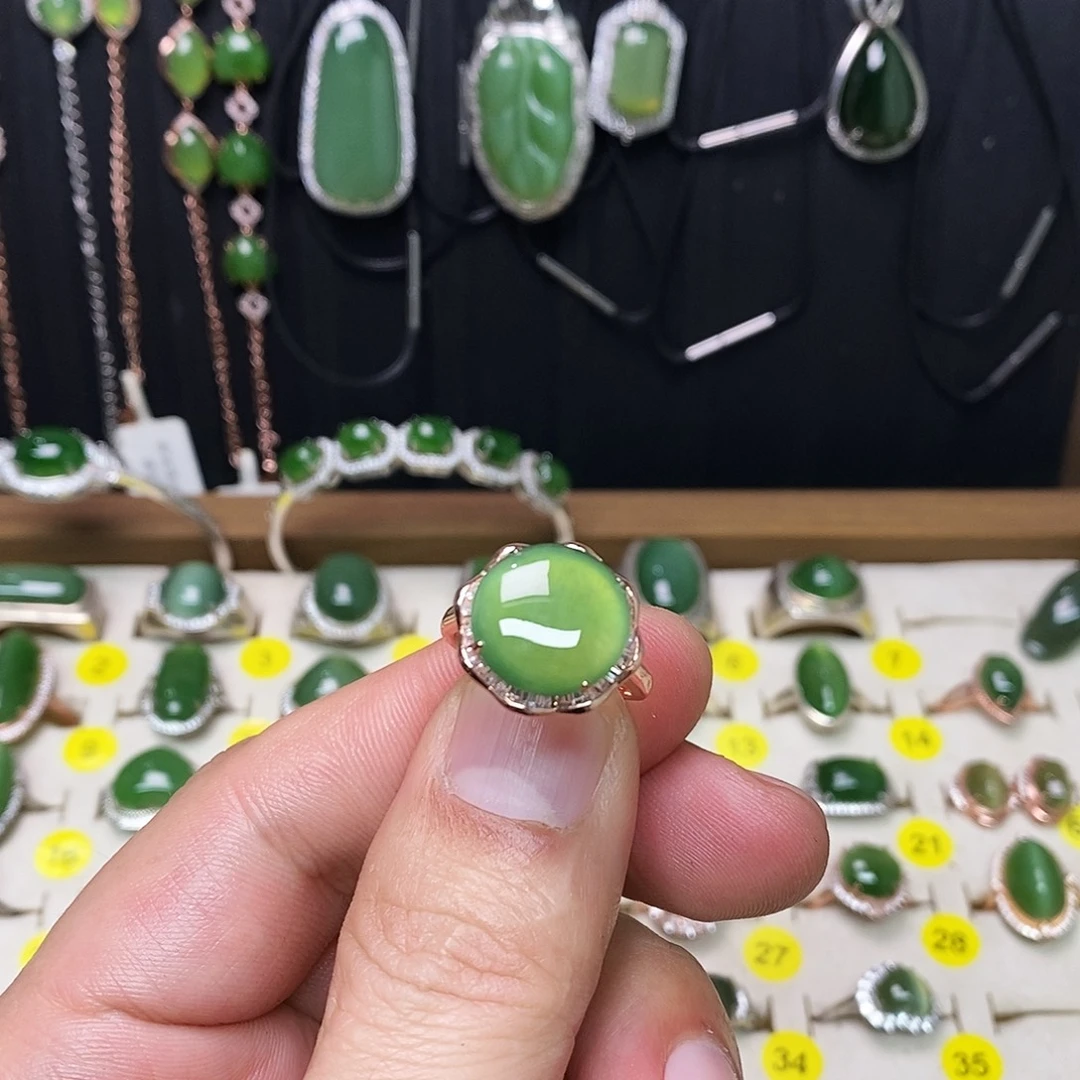 和田玉（碧玉）银S925镶嵌戒指