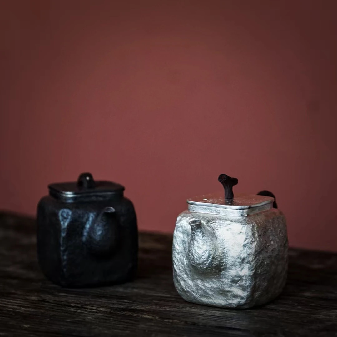 云羿手作纯手工一张打泡茶壶999足银原创古拙侘寂功夫小茶壶