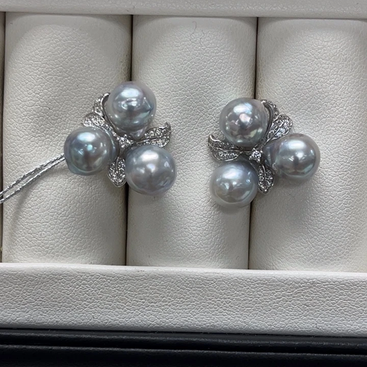 银S925镶嵌耳饰海水珍珠真多麻巴洛克 7.5-8.5mm 6号