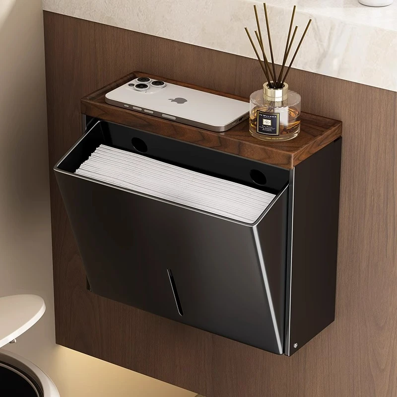 胡桃木卫生间纸巾盒免打孔厕纸盒防水草纸盒放擦手纸卫生纸置物架