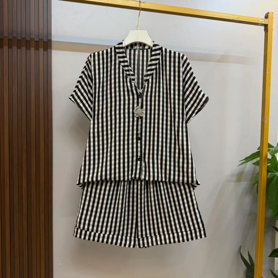 新款大码女装时尚洋气宽松上衣短裤两件套套装
