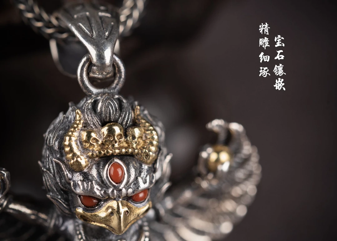 吊坠925银 复古s925银精雕大鹏鸟吊坠纯手工