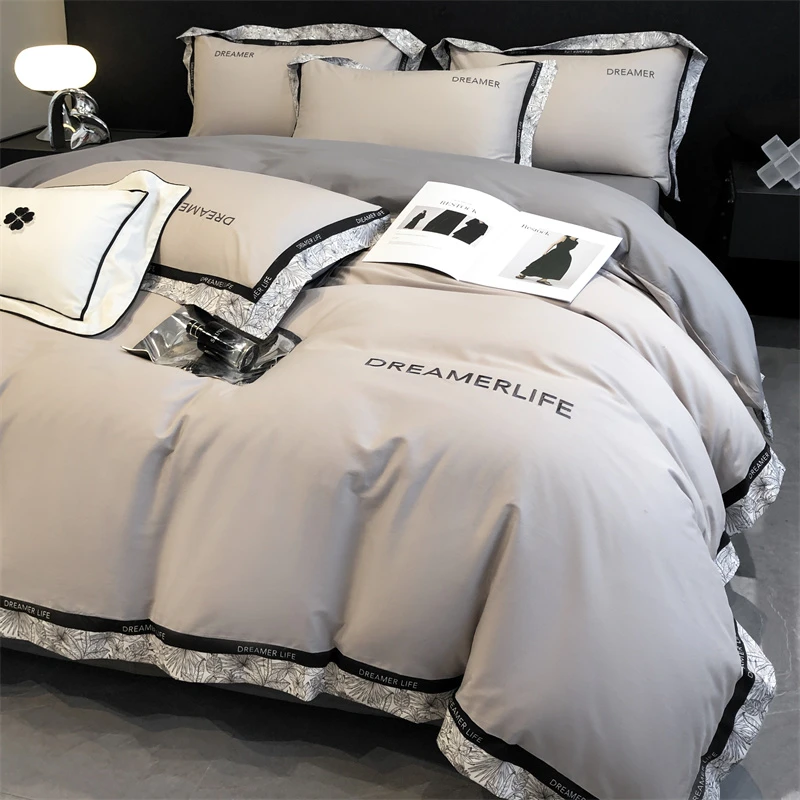 富安柏高档轻奢180纯棉刺绣四件套，法式全棉简约床单被套床上用品