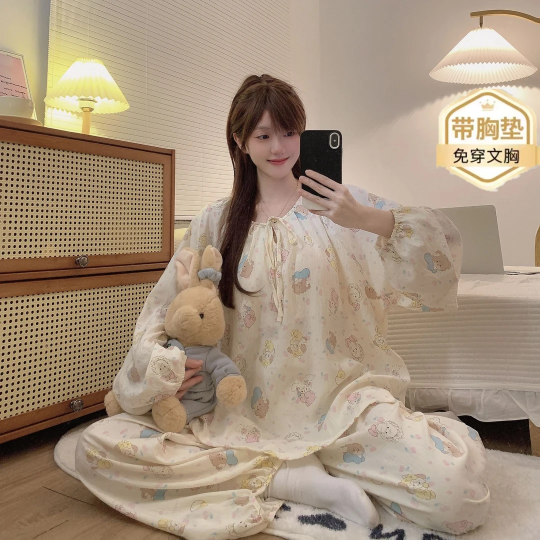 大码睡衣胖MM春季加肥加大码200斤女长袖韩版休闲宽松家居服套装