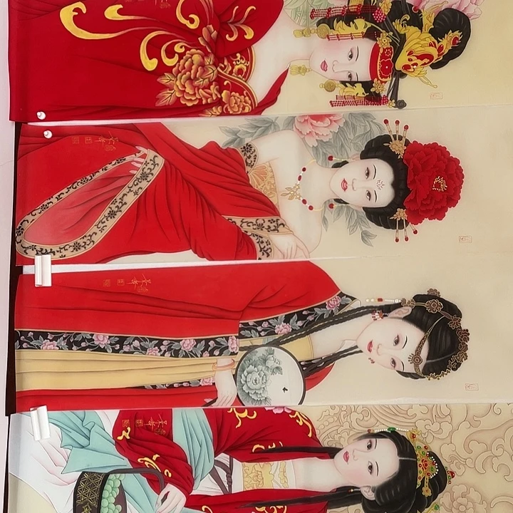 如***以落地款崔老师四条屏中国红