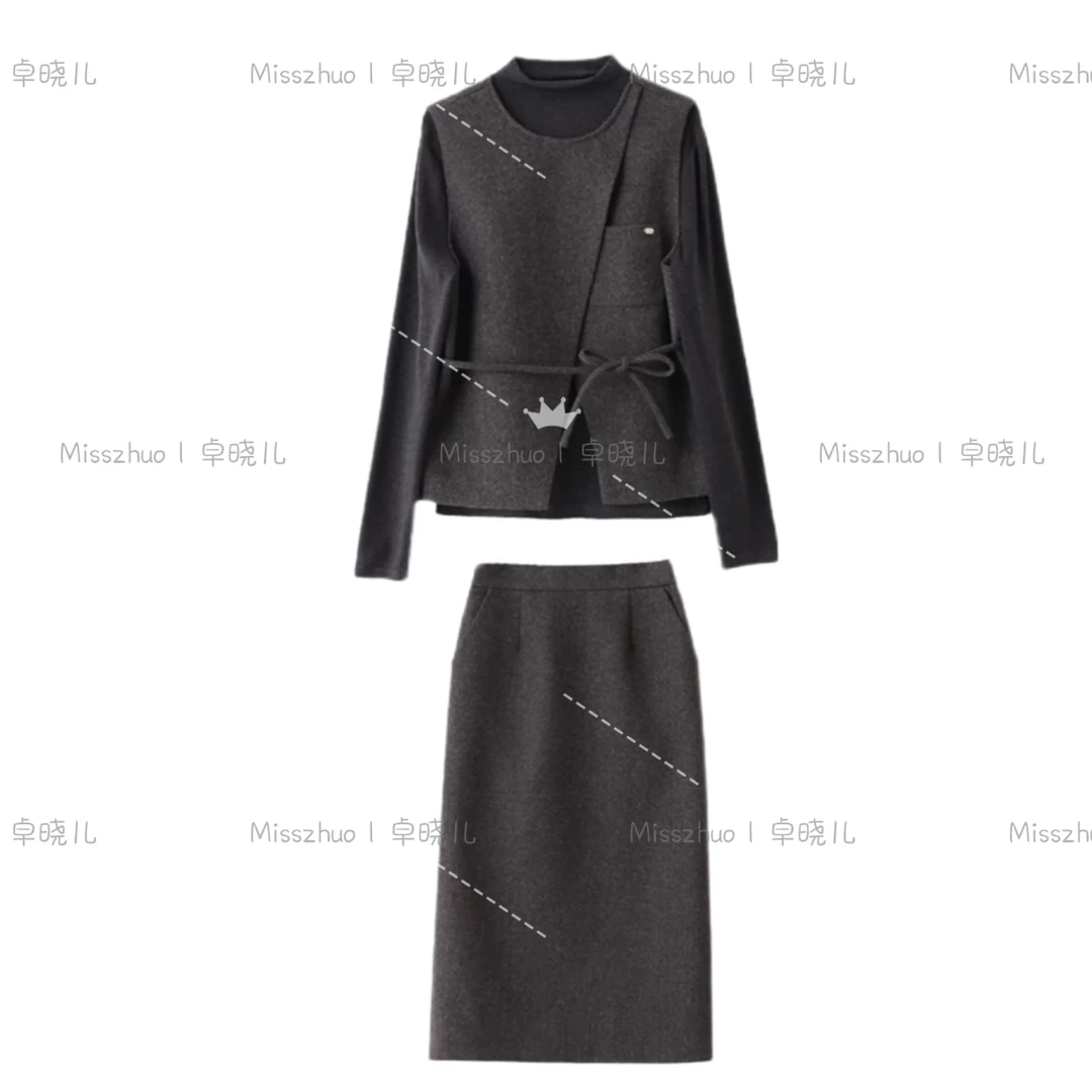 Miss zhuo｜卓晓儿 三件套半身裙时尚百搭气质上衣显瘦开叉裙子
