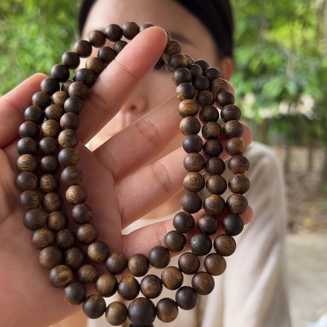 手串沉香白奇金丝红油虫漏圆珠多圈一条0.8