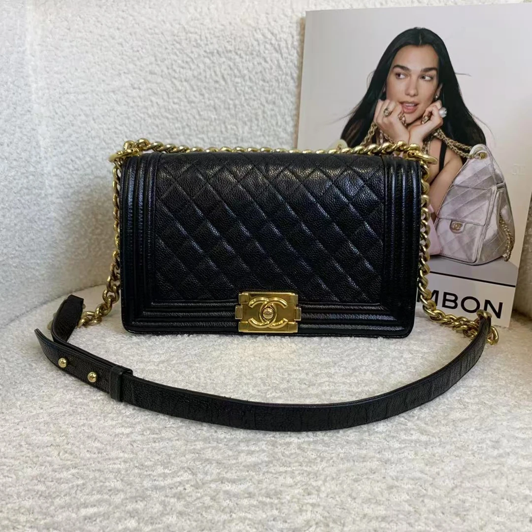 99新 Chanel/香奈儿 壹臻/黑金荔枝leboy中号包 23开 46714760
