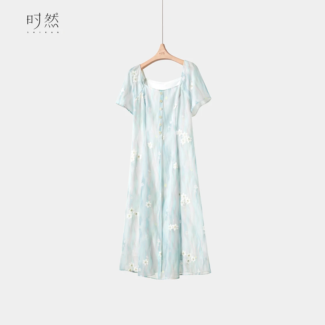 时然【墨染芳华】微胖大码女装夏新款简约百搭显瘦气质洋气连衣裙