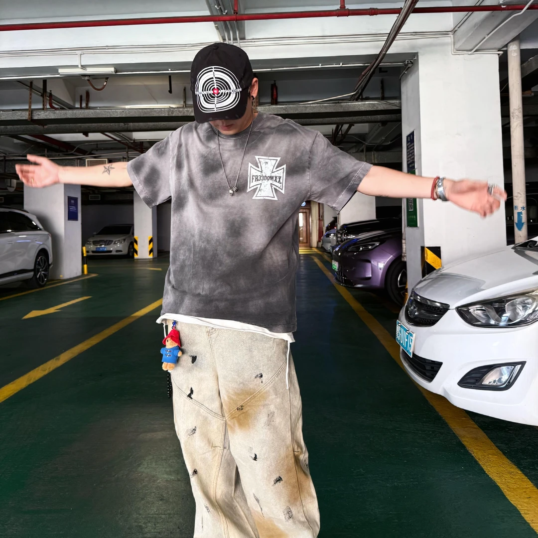 【脏脏T】棉感做脏ERD做旧圆领短袖T恤美式休闲街头印花男女半袖