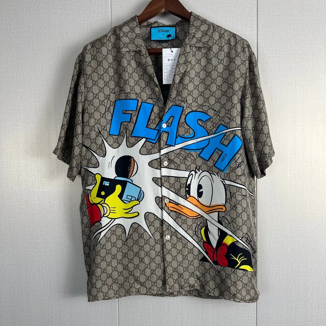 99新 GUCCI/古驰 老花满半袖衬衣/44码/全新/10036