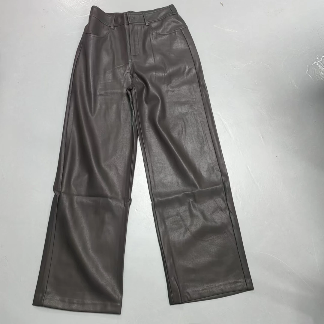 【南油玲姐】咖啡色皮面休闲裤A26011