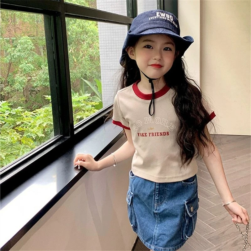 女童短袖t恤儿童夏季2025新款韩版洋气女孩夏装半袖短装款棉上衣