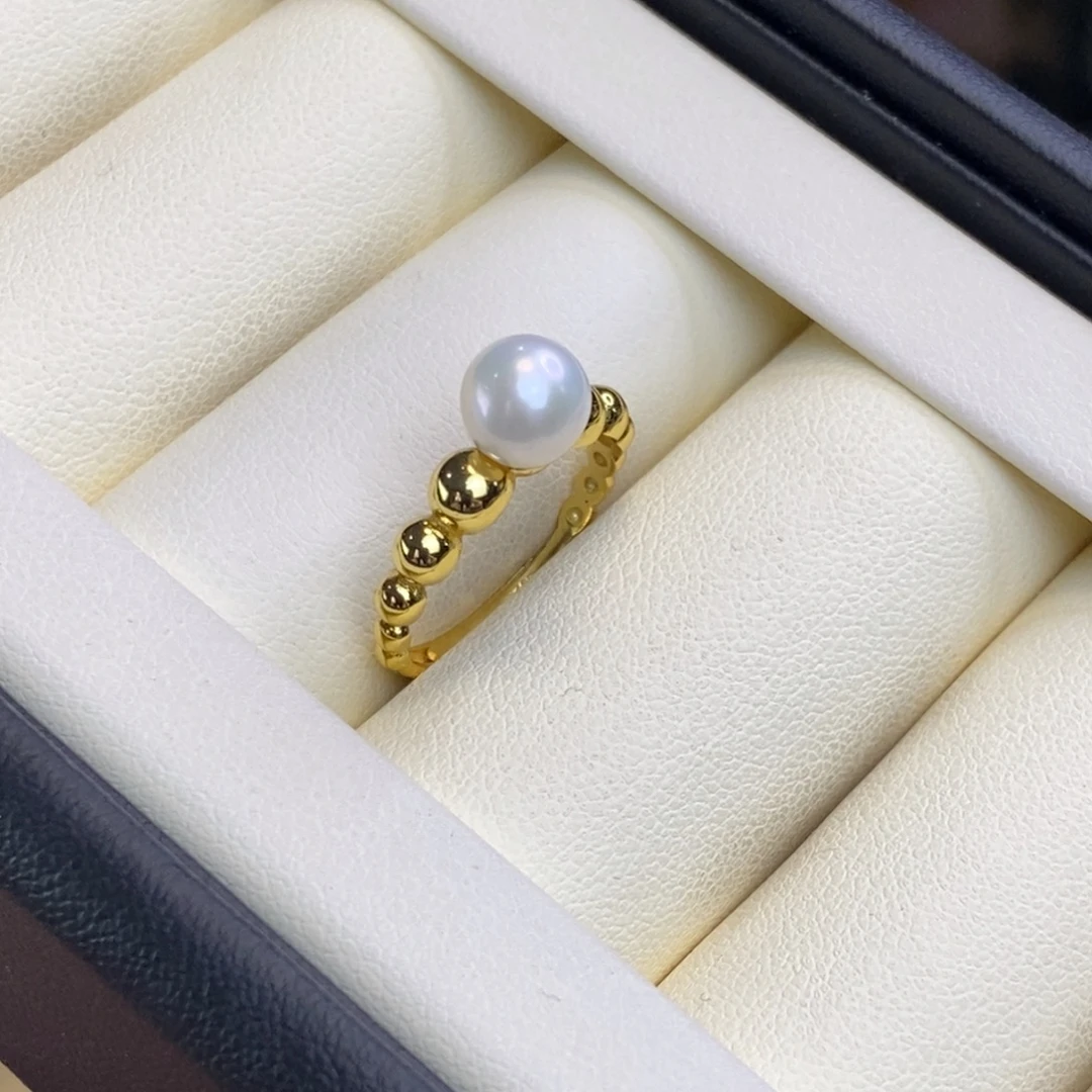 银S925镀金镶嵌淡水珍珠戒指特价