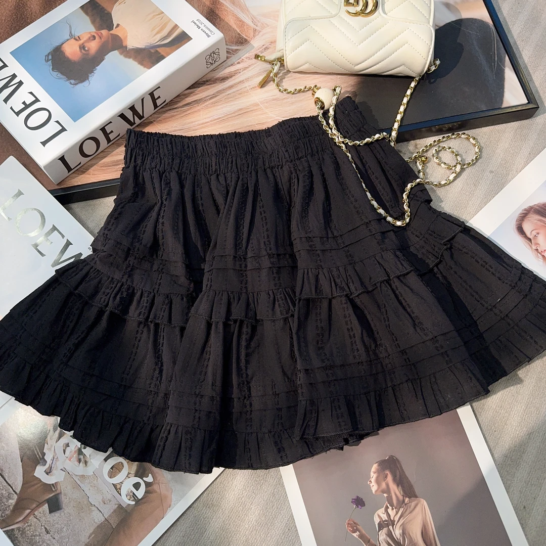 【晓溪服饰】春季新款高腰百搭半身裙拼接短裙荷叶边韩版半身裙6051