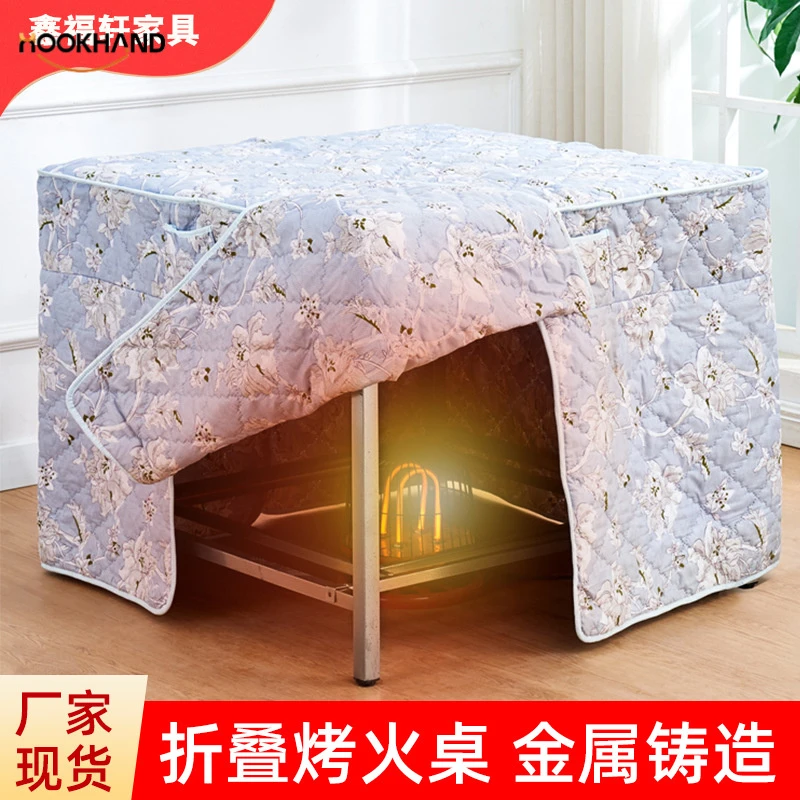 不锈钢小型家用可折叠烤火架休闲取暖方桌双层烤火炉批发