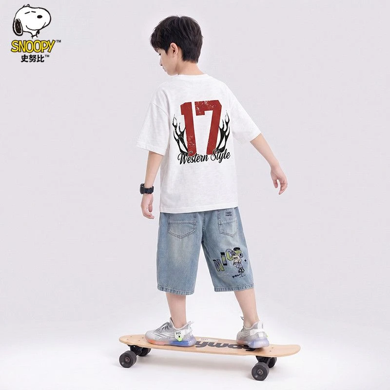 史努比男童夏季套装2026新款洋气儿童圆领短袖中大童休闲两件套潮