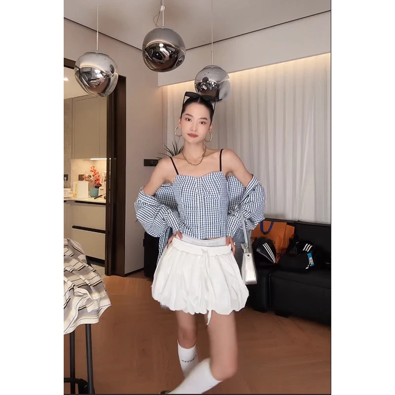 【泡泡空气】宽松A字抽绳短裙双腰花苞蓬蓬裙