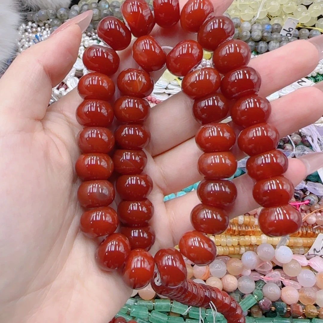 玛瑙/玉髓未镶嵌珠宝半成品红玛瑙算盘一条卡14