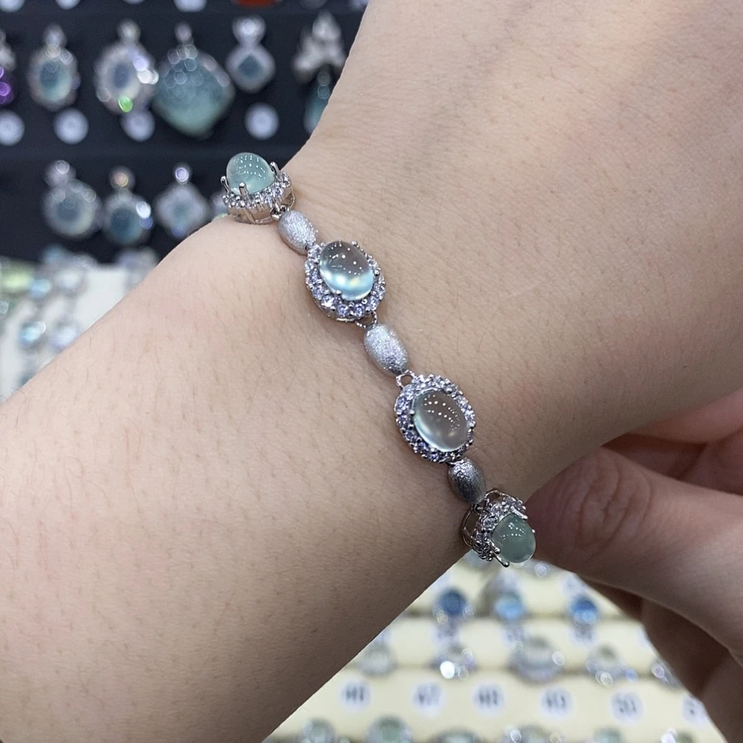 蛇纹石玉银S925镶嵌手链