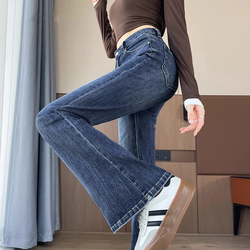 复古微喇牛仔裤女春秋2025年新款高腰显瘦修身弹力百搭喇叭马蹄裤