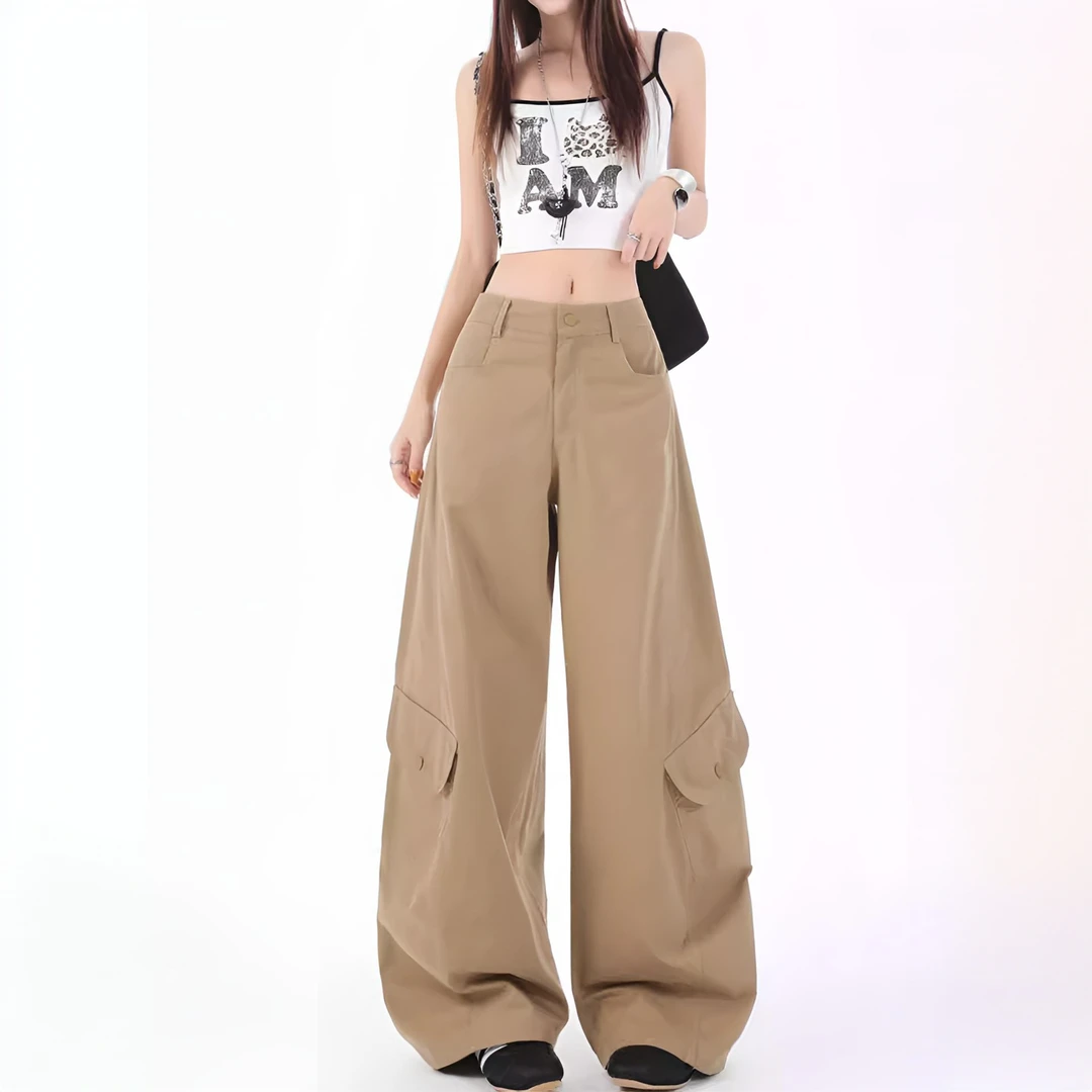 可可偶句设计感美式复古辣妹弯刀裤百搭显瘦多口袋阔腿工装休闲裤