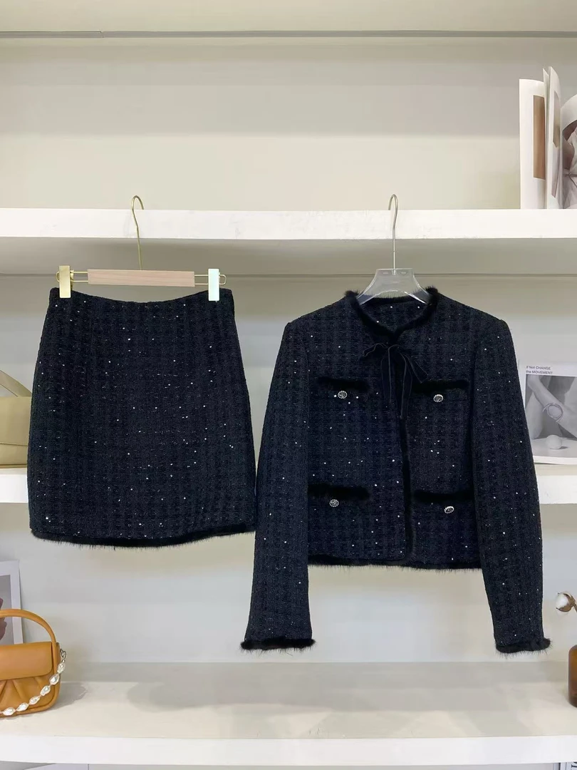 【琪的style】小香风鹅绒服两件套高级感流行套装裙DY10171(套装）