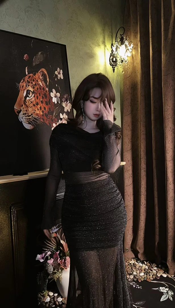 【YI.ZE】微胖大码胖MM纯欲性感纱网连衣裙春季收腰显瘦微透7213