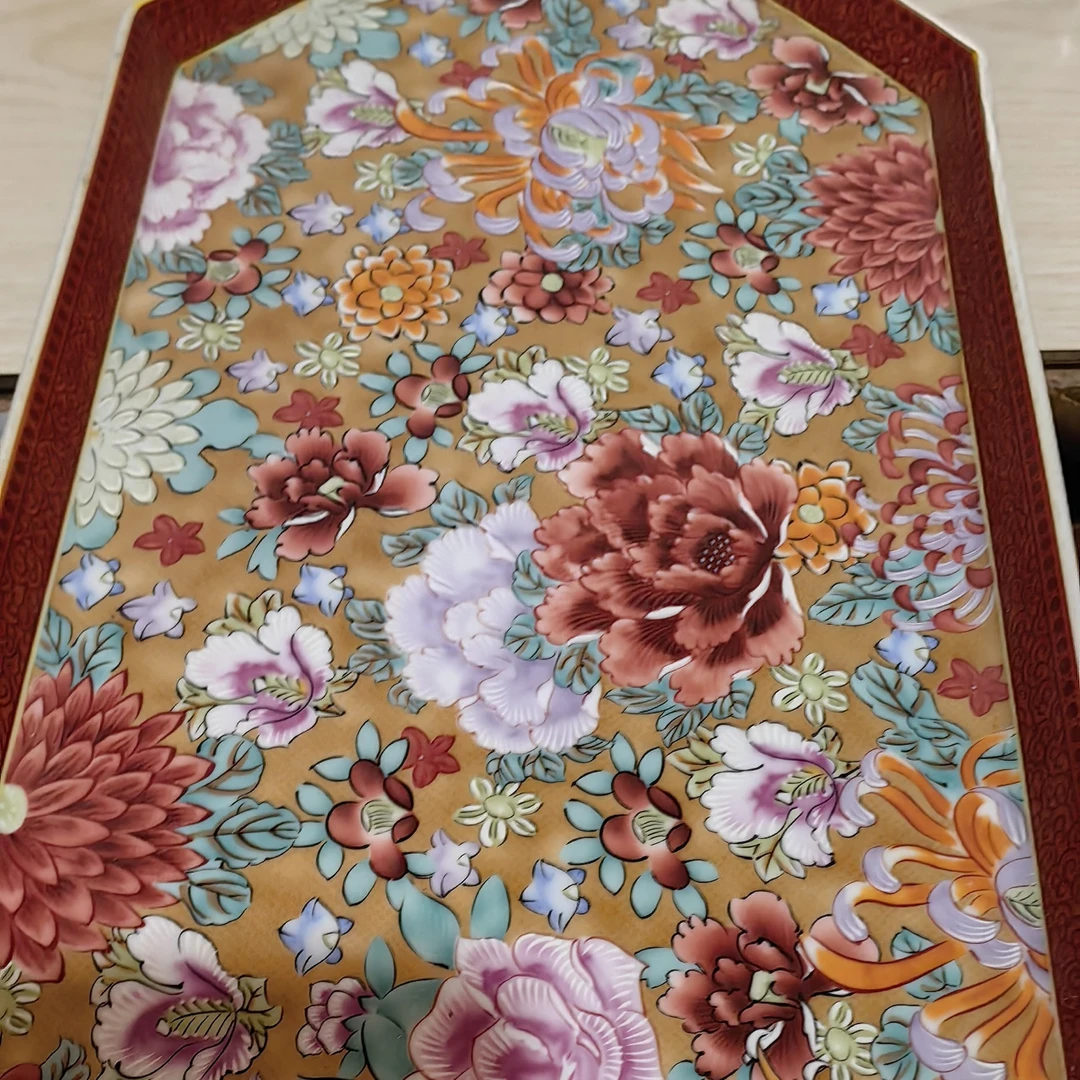 九谷百花茶盘长盘牡丹花浮雕茶盘儿果盘大盘长度35宽度18微瑕