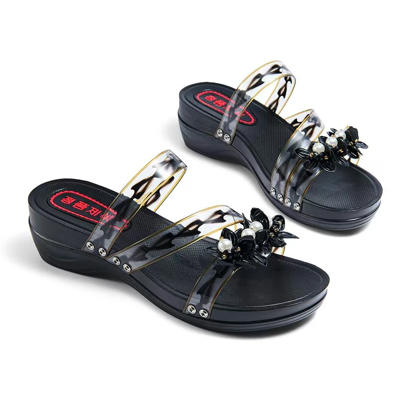 仙女风时装凉鞋时尚女女士花朵百搭水钻韩版一脚蹬波西米亚沙滩鞋