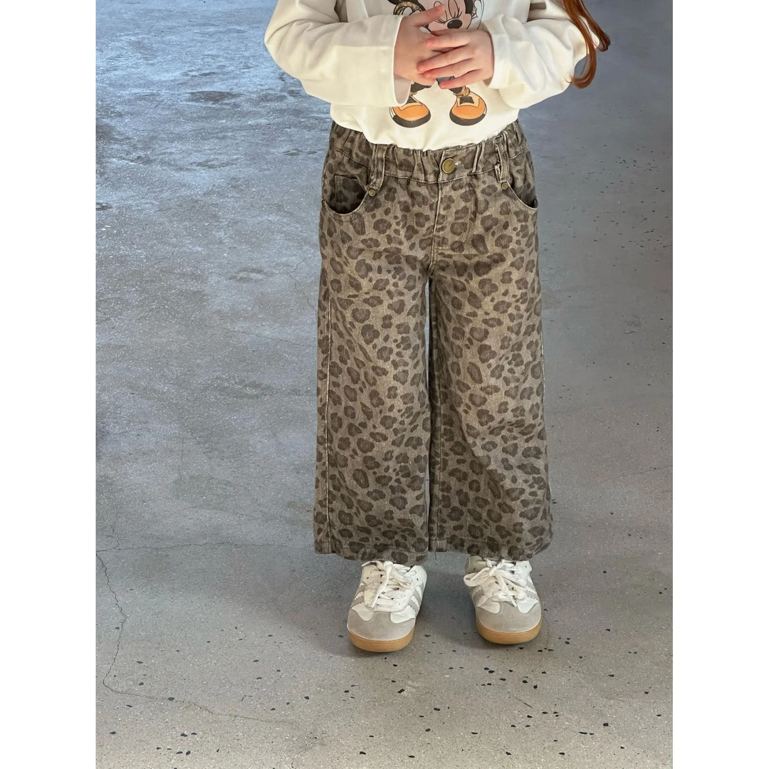女童韩版洋气豹纹直筒裤秋款儿童复古宽松阔腿裤宝宝休闲裤86177