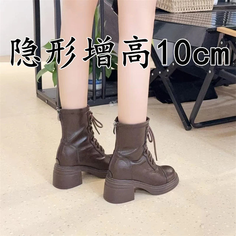 牛皮版~英伦风复古粗跟马丁靴女靴子秋冬季新款系带厚底真皮短靴