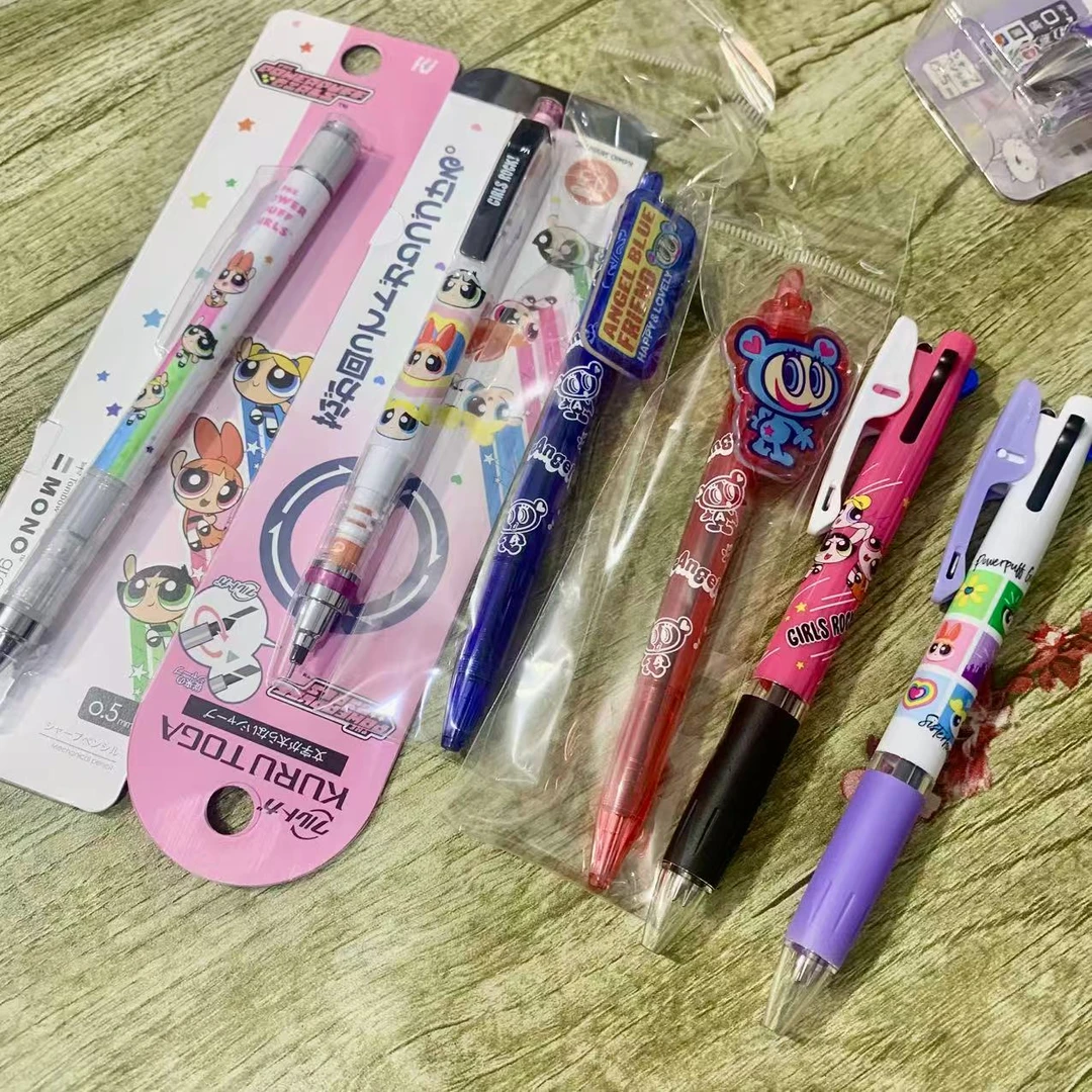 日本正品sun-star太阳星飞天小女警限定公仔透明杆黑色圆珠笔