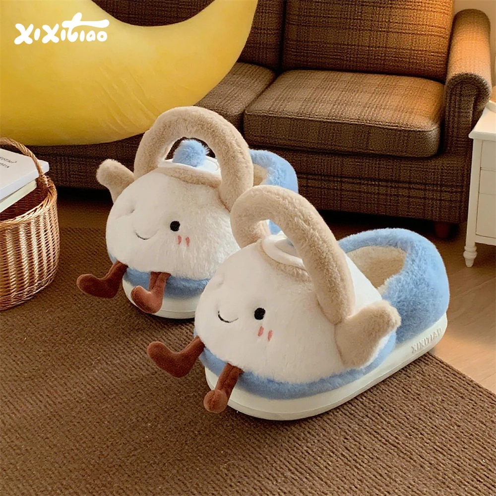 细细条 新款学生居家创意水壶棉拖鞋女冬保暖防滑可爱包跟毛毛鞋