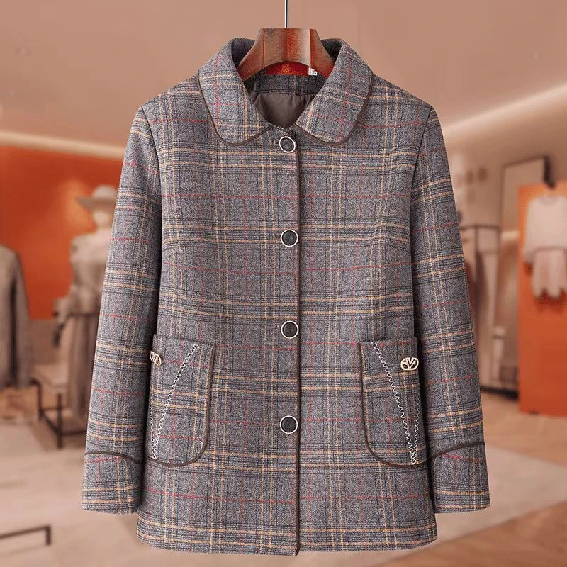 8207-新款妈妈秋装外套中老年女格子气质老年时尚奶奶风衣【正-亚】