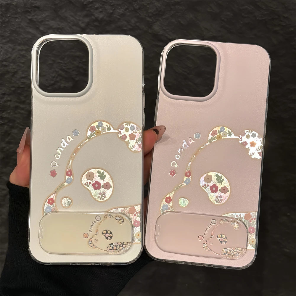 花朵小熊猫适用苹果16pro创意iPhone15手机壳imd羽纱华为oppo小米