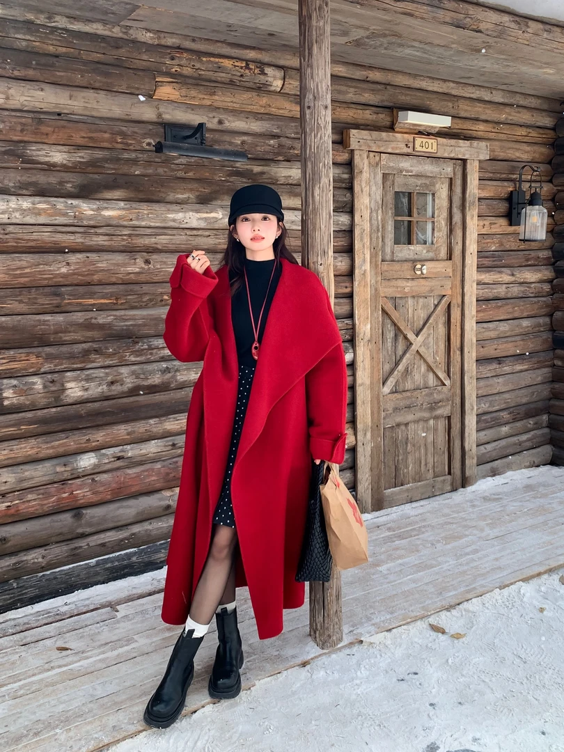 5#双面羊毛大衣女2025秋冬高级感宽松加厚韩系新品外套显瘦24018