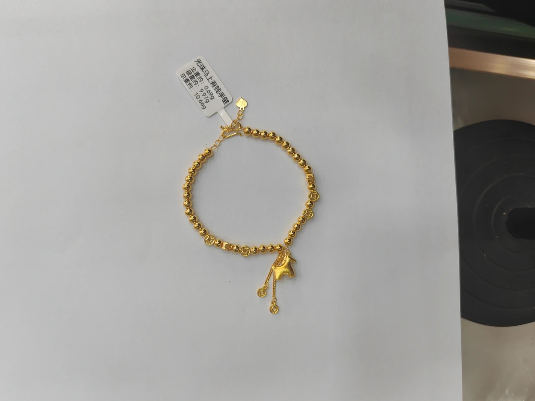 足银手链 足银镀24K金光珠马上有钱款手链