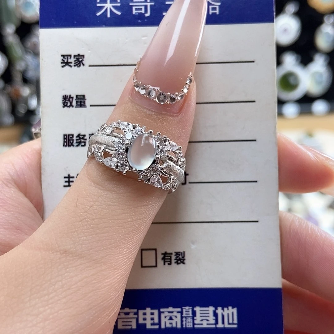 岫玉银S925镶嵌戒指1*1新疆西藏不包邮